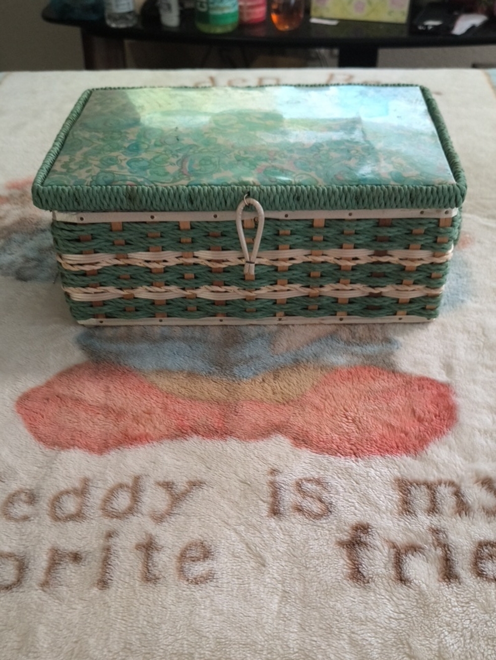 Woven Decorative Storage Box - Green & Natural